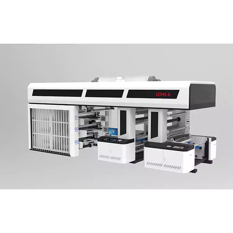 6 สีเซอร์โวไดรฟ์ประเภทเกียร์ดรัมกลางเครื่องเฟล็กโซ Printng ประเภทปลอกแขน